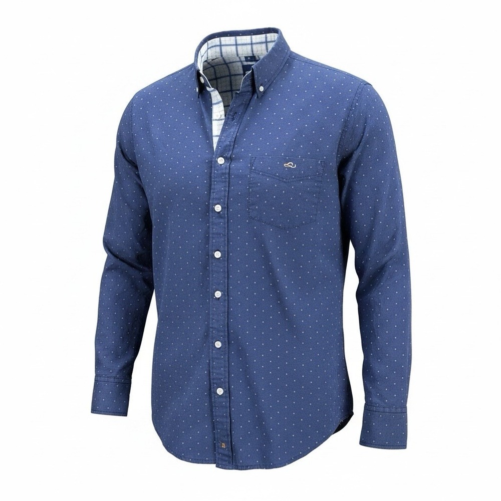 Resistol Men's Blue Button Up Shirt Orange Dot Print Western Casual Size Large